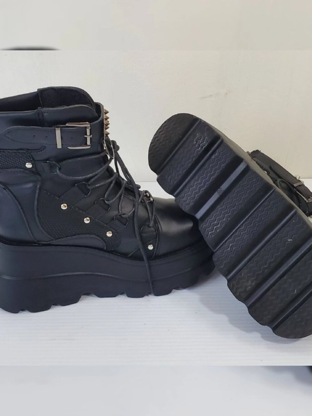 GOTIC STYLE PLATFORM COSPLAY WOMEN'S MIDCALF BOOTS WEDGES COMFY MOTORCYCLE SIZ 9 - Picture 6 of 7